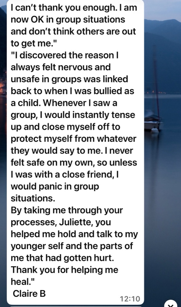 Message from Claire B. about how the work helped her hold her younger self