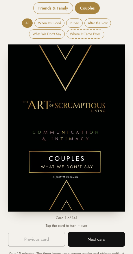 The Couples deck, showing its five sections