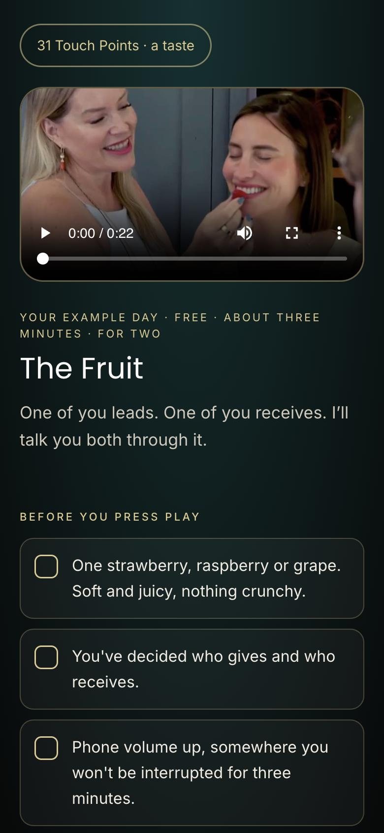 31 Touch Points open in the Feel Fully You app