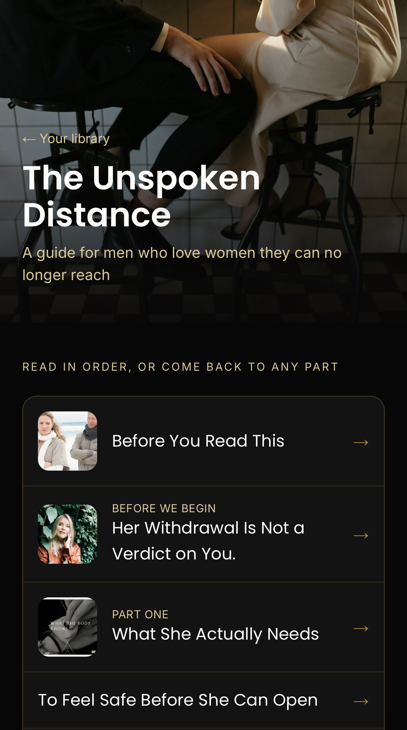 The Unspoken Distance inside the app, your library screen