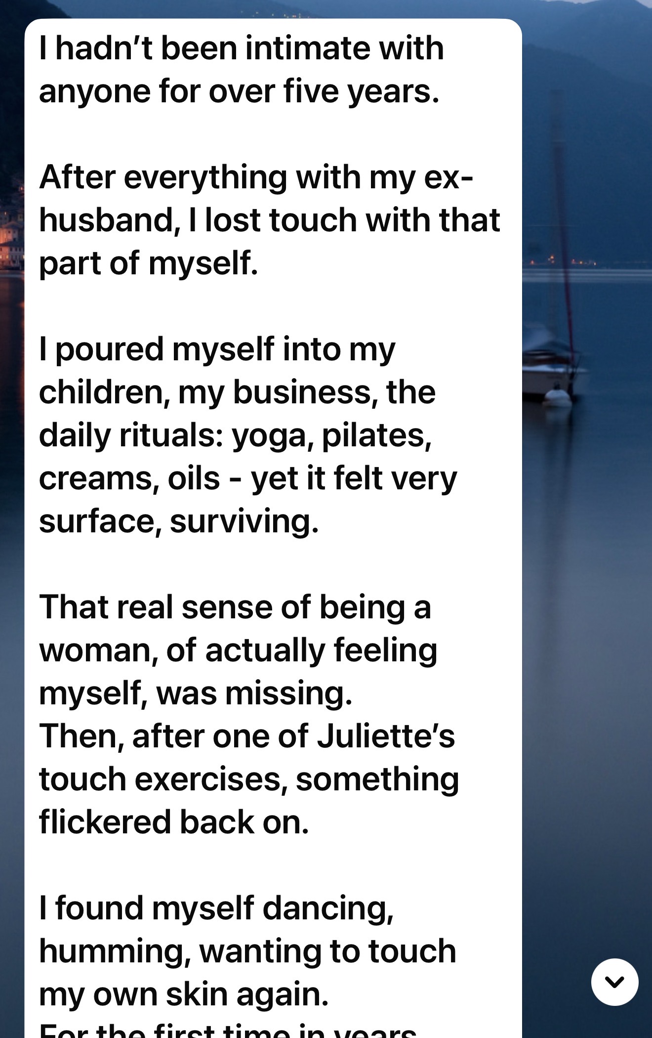 Client message: I hadn't been intimate with anyone for over five years