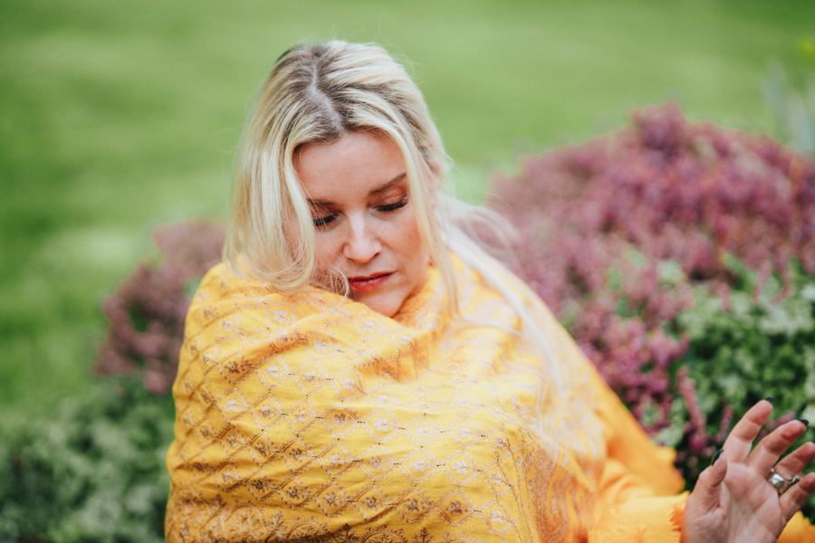 Juliette Karaman, yellow scarf garden